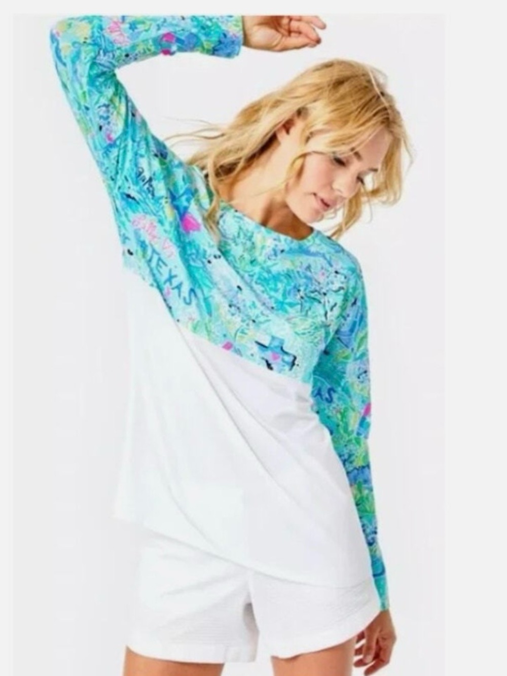 Lilly Pulitzer 'Lilly Loves Texas' Finn White Colorful Long Sleeve Tee Shirt XXL